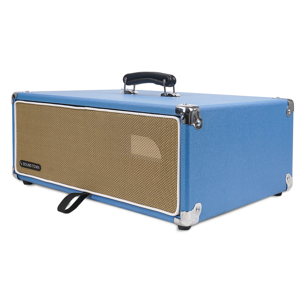 Sound Town STVRC-3BL Vintage 3U Amp Rack Case, 12.5" Depth with Rubber Feet, Dust Cover, Kickstand, Beau Blue - Retro Design