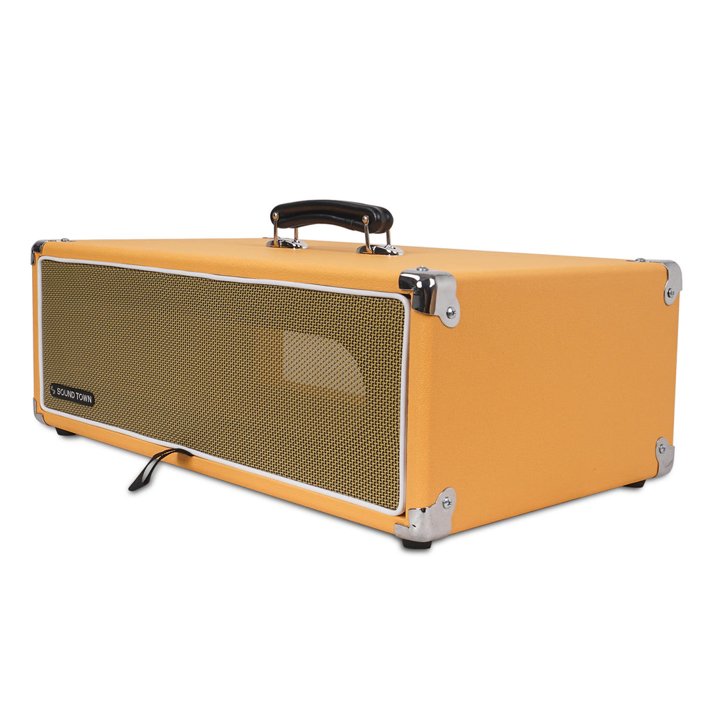 Sound Town STVRC-3OR Vintage 3U Amp Rack Case, 12.5" Depth with Rubber Feet, Dust Cover, Kickstand, Orange - Left Panel