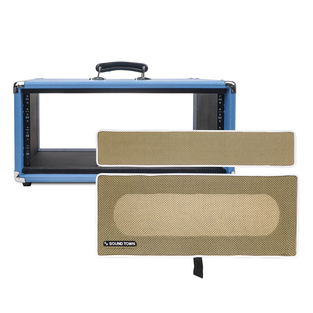 Sound Town STVRC-4BL Vintage 4U Amp Rack Case, 12.5" Depth with Rubber Feet, Dust Cover, Kickstand, Beau Blue - Removable Front Cover