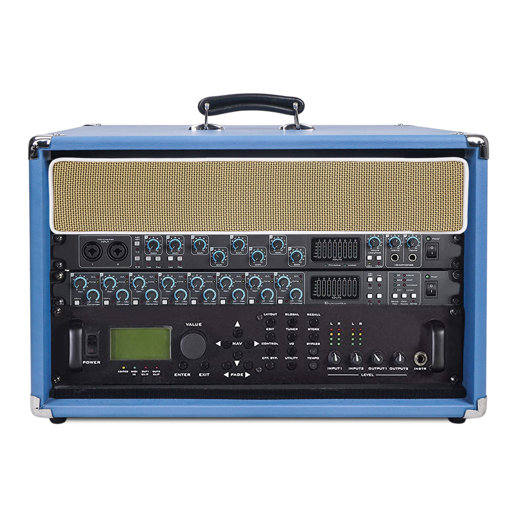 Sound Town STVRC-6BL Vintage 6U Amp Rack Case, 12.5" Depth with Rubber Feet, Dust Cover, Kickstand, Beau Blue - Rack Mountable Devices