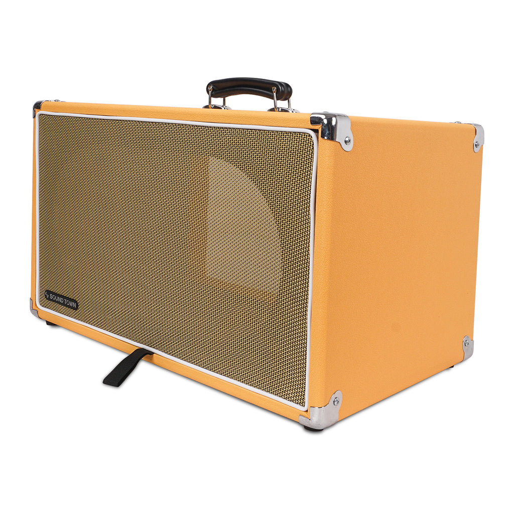 Sound Town STVRC-6OR Vintage 6U Amp Rack Case, 12.5" Depth with Rubber Feet, Dust Cover, Kickstand, Orange - Left Panel