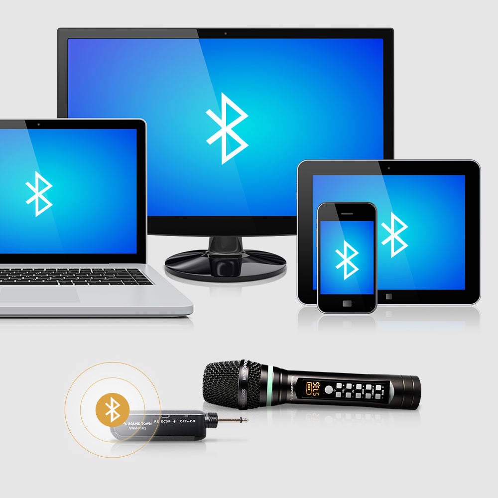 Sound Town SWM01-U2HH-R 100-Channel UHF Rechargeable Wireless Handheld Microphone System with Bluetooth, Built-in Effects, 1/4" Mini Portable Receiver for Karaoke, Events, Church, Meetings, Refurbished - Versatile Compatibility
