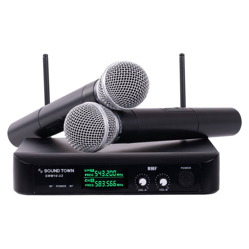 Sound Town SWM10-METIS115-S1 Professional Dual-Channel UHF Wireless Microphone System, for Church, Business Meeting, Outdoor Wedding and Karaoke - Ultra-High Frequency, 540MHz - 587MHz