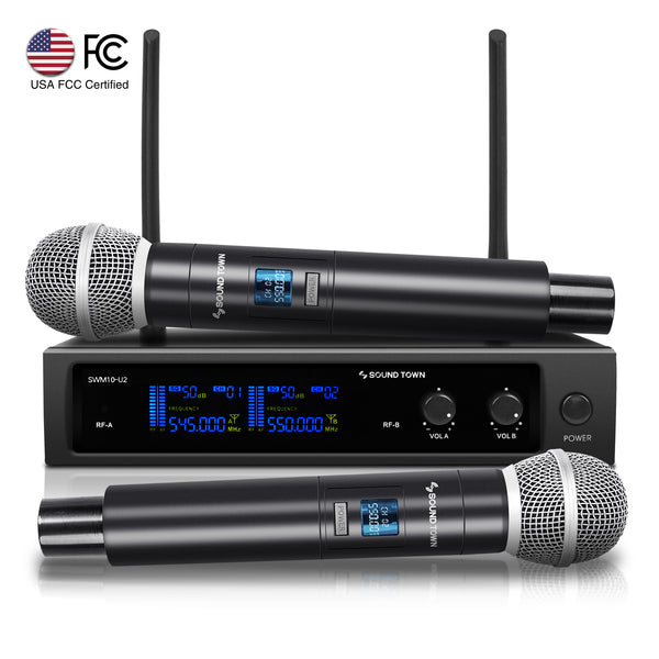 Professional 2 Channel UHF Wireless Microphone System (SWM10-U2