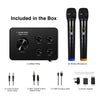 Sound Town SWM15-PRO Wireless Microphone Karaoke Mixer System with HDMI ARC, Optical, AUX, Bluetooth, Selectable Frequencies - Included in the Box / Package, Accessories include 3.5mm to 3.5mm Audio Cable (Male), Min Toslink to Toslink Optical Cable, USB Charging Cable, Power Adapter, 2 Wireless Microphones, Mixer with Echo / Tone / Music Controls