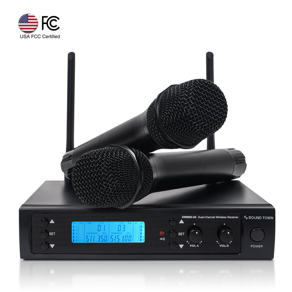 Sound Town SWM20-U2 Series 200-Channel Professional UHF Wireless Microphone System, for Church, Business Meeting, Outdoor Wedding and Karaoke - SWM20-U2HHV2 Handheld Mics