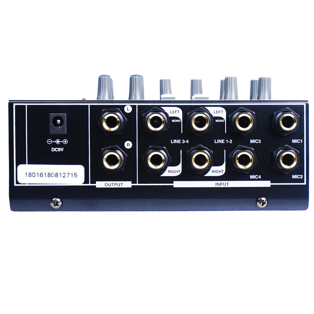Sound Town TRITON-A08-R 8-Channel Mono Stereo Karaoke Mini Mixer with 1/4” Inputs and Outputs, Echo/Delay Effect and Depth Controls, Refurbished - I/O Jack Plate