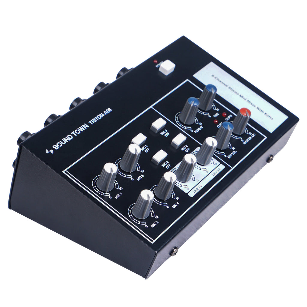 Sound Town TRITON-A08-R 8-Channel Mono Stereo Karaoke Mini Mixer with 1/4” Inputs and Outputs, Echo/Delay Effect and Depth Controls, Refurbished - Right Panel