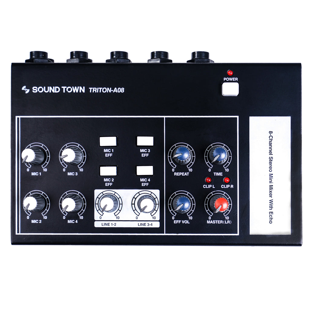 Sound Town TRITON-A08-R 8-Channel Mono Stereo Karaoke Mini Mixer with 1/4” Inputs and Outputs, Echo/Delay Effect and Depth Controls - Compact Design with  Edit alt text