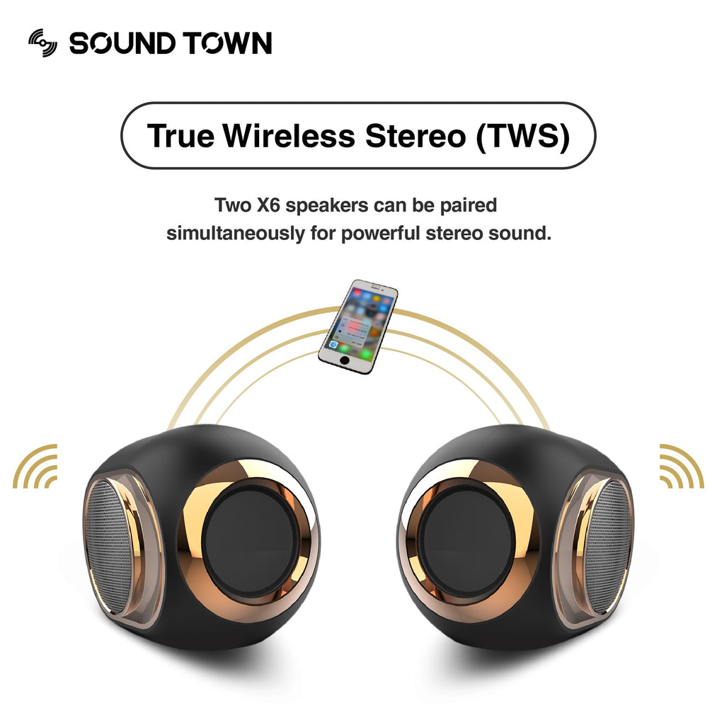 Sound Town X6 Series Waterproof Portable Bluetooth Speaker, TWS Bluetooth, IPX54, Stereo Sound, Built-in Mic for Phone Calls, for Home and Outdoor - True Wireless Stereo, Dual Pairing