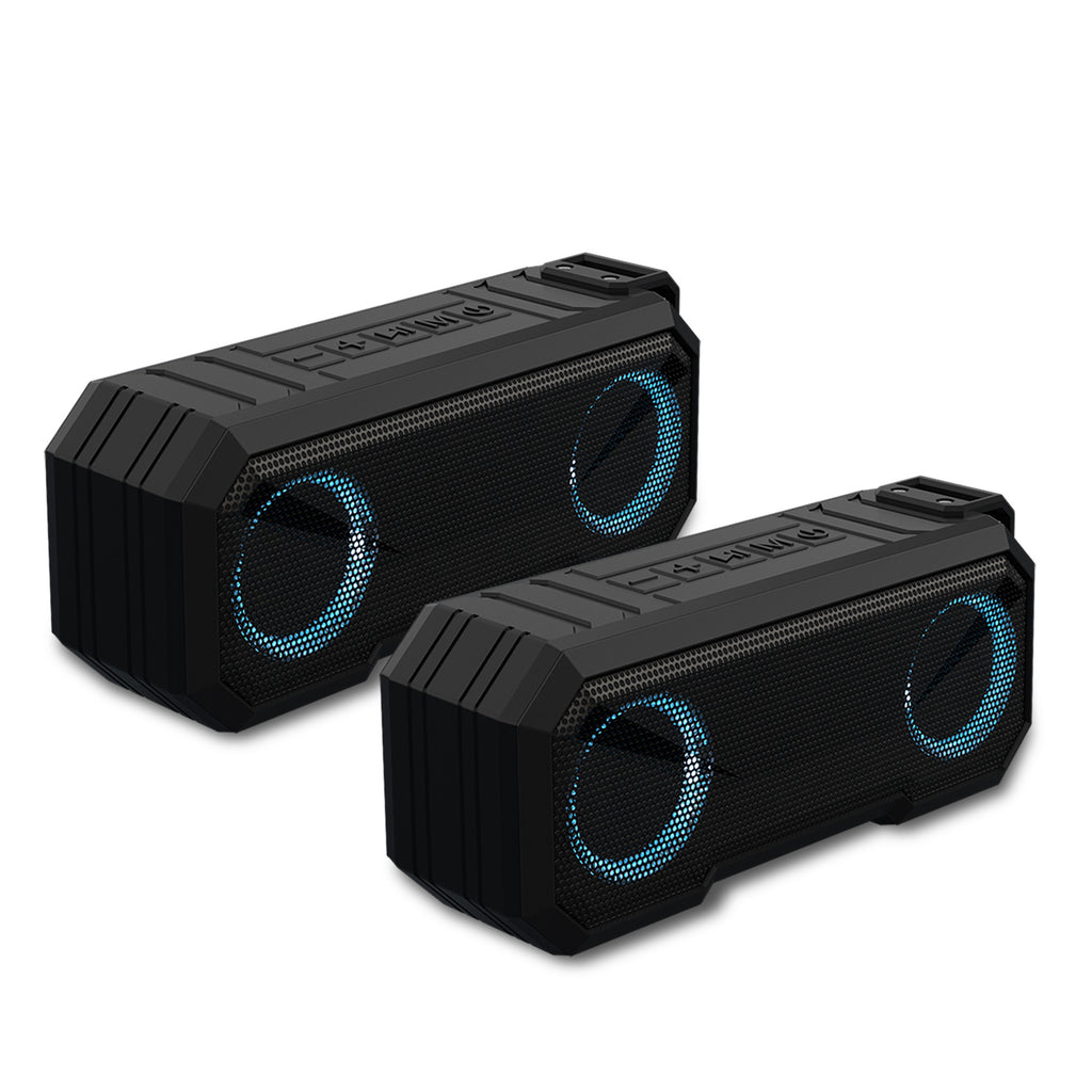 X8-BK-PAIR Pair of X8 Portable TWS Bluetooth Speakers, IPX7 Waterproof, Stereo Sound, LED Light, Built-in Mic for Phone Calls and Battery Power Bank, for Home and Outdoor, Black