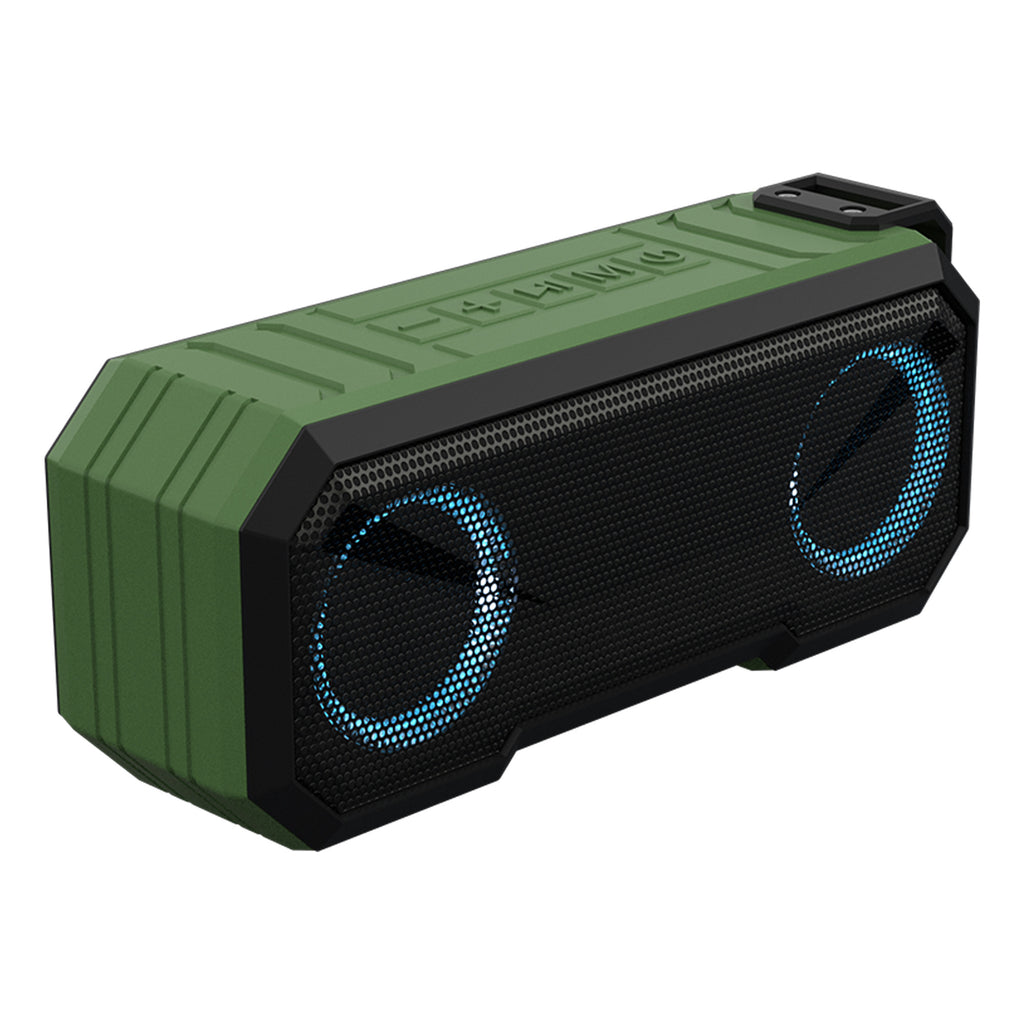 Sound Town X8 Portable Bluetooth Speaker, TWS Bluetooth, IPX7 Waterproof, Stereo Sound, LED Light, Built-in Mic for Phone Calls and Battery Power Bank, for Home and Outdoor, Green (X8-GN) - with Belt Clips for Bicycle, Hiking