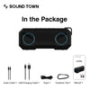 Sound Town X8 Portable Bluetooth Speaker, TWS Bluetooth, IPX7 Waterproof, Stereo Sound, LED Light, Built-in Mic for Phone Calls and Battery Power Bank, for Home and Outdoor, Black - In the Package, Included in the Box