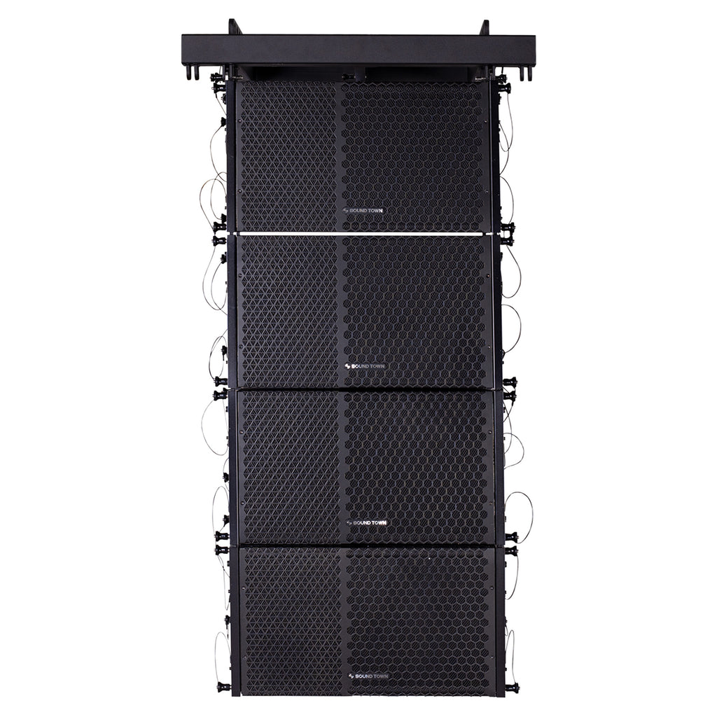 Sound Town ZETHUS-110PWX4 ZETHUS Series Line Array Speaker System with Four Compact Powered 1 X 10-inch Line Array Speakers, Black for Stages, Clubs, Bars, Restaurants, Churches and Schools