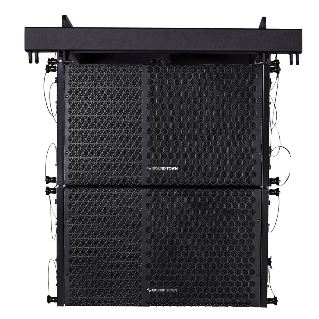 Sound Town ZETHUS-110X2 ZETHUS Series 600W Line Array Speaker System with Two 10-inch Passive Line Array Speakers, Full Range/Bi-amp Switchable, Black for Installation, Live Sound, Bar, Club, Church - Set