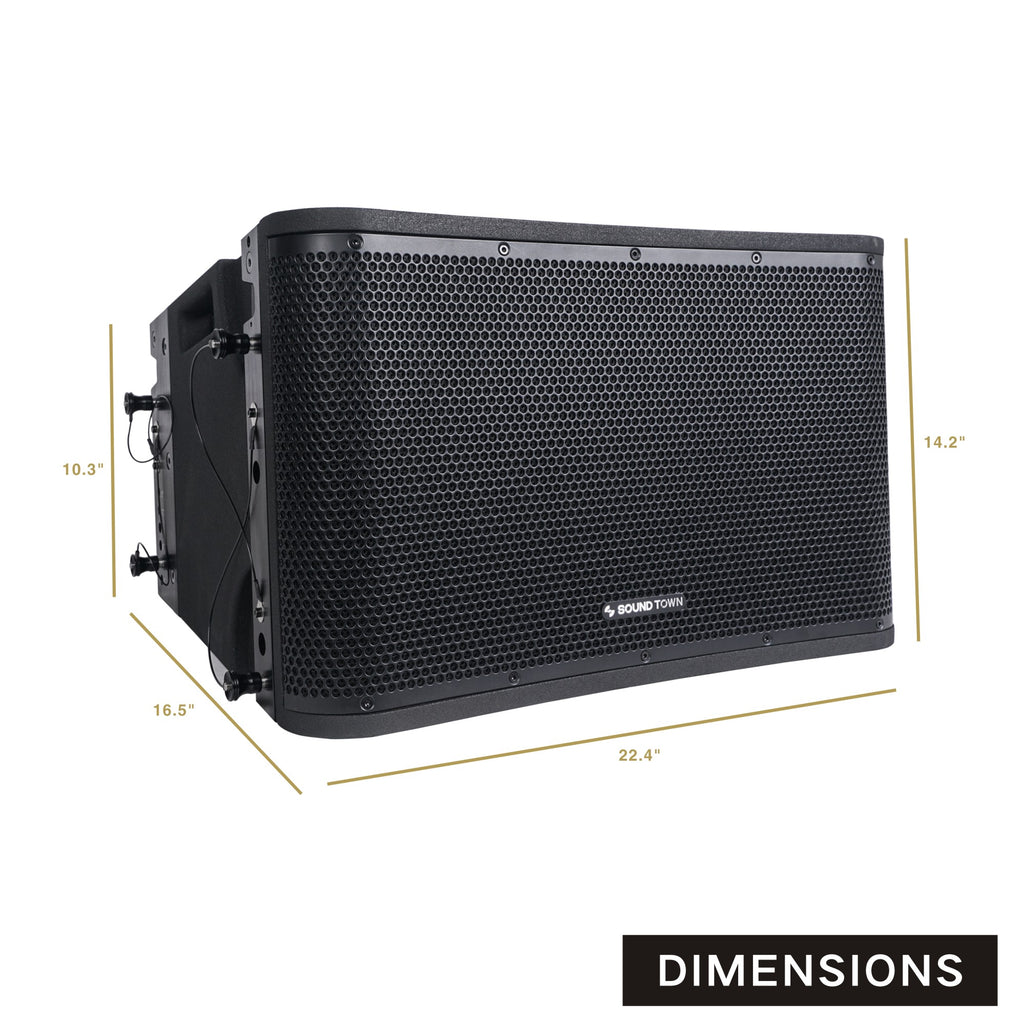 Sound Town ZETHUS-112BPW 12" Powered 2-Way Line Array Loudspeaker System with Onboard DSP, Black for Live Sound, Club, Bar, Restaurant, Church and School - Dimensions