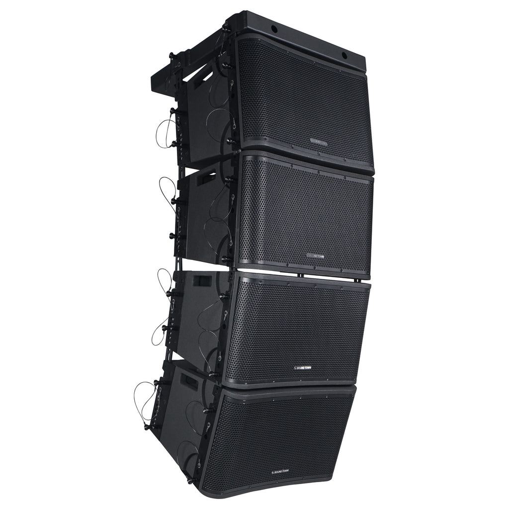 Sound Town ZETHUS-112BPWX4 ZETHUS Series 4 x 12” Powered 2-Way Line Array Loudspeaker System with Two Titanium Compression Drivers, Black for Live Sound, Club, Bar, Restaurant, Church and School - Right Panel