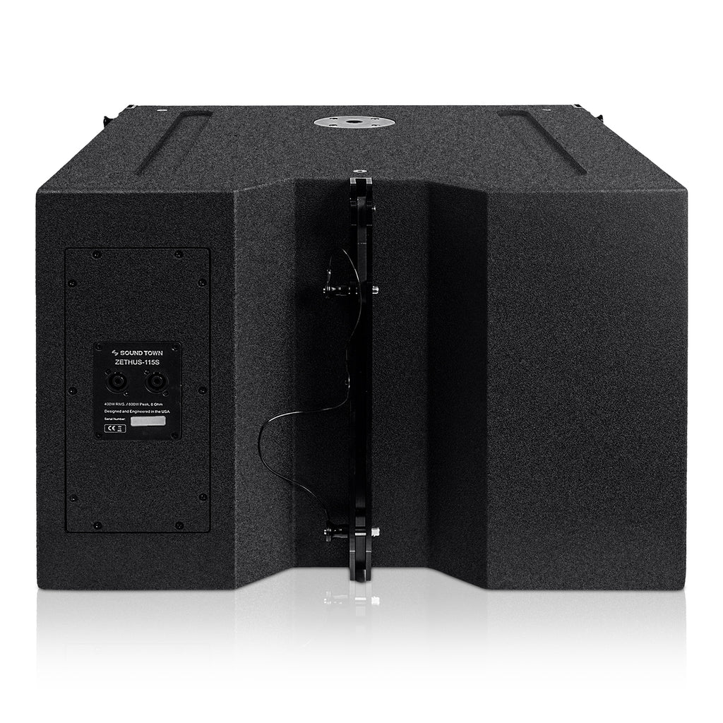 Sound Town ZETHUS-115S205V2X4 ZETHUS Series Line Array Speaker System w/ (1) 15” Subwoofer, (4) Compact 2 x 5” Speakers, Black - Subwoofer Back Panel
