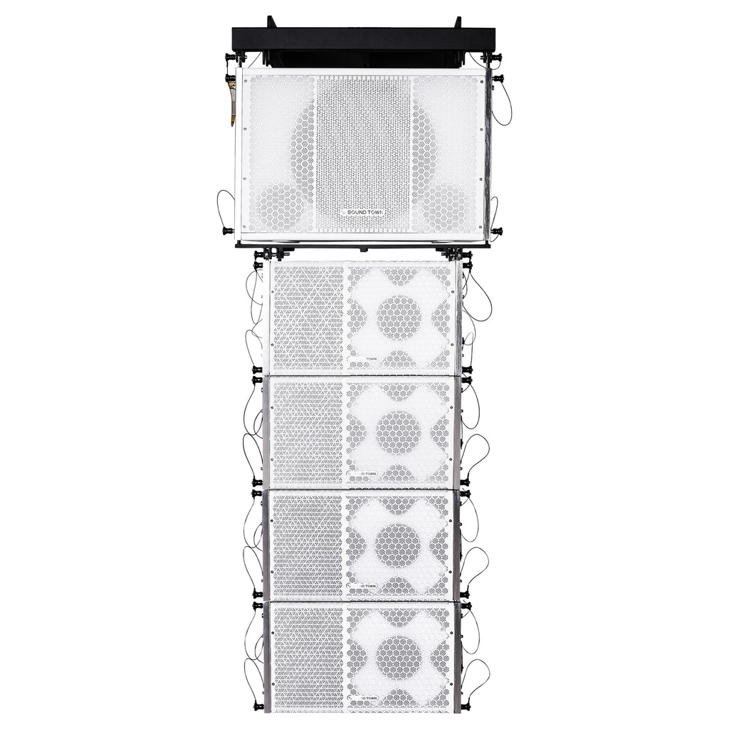 Sound Town ZETHUS-115SW110WX4 ZETHUS Series Line Array Speaker System with One 15-inch Line Array Subwoofer, Four Compact 1 X 10-inch Line Array Speakers, White