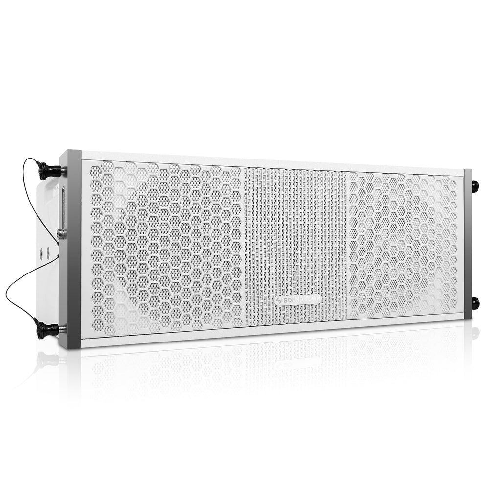Sound Town ZETHUS-115SWPW208WV2X2 ZETHUS Series Line Array Speaker System with One 15-inch Powered Line Array Subwoofer, Two Compact 2 X 8-inch Line Array Speakers, White - loudspeaker right panel