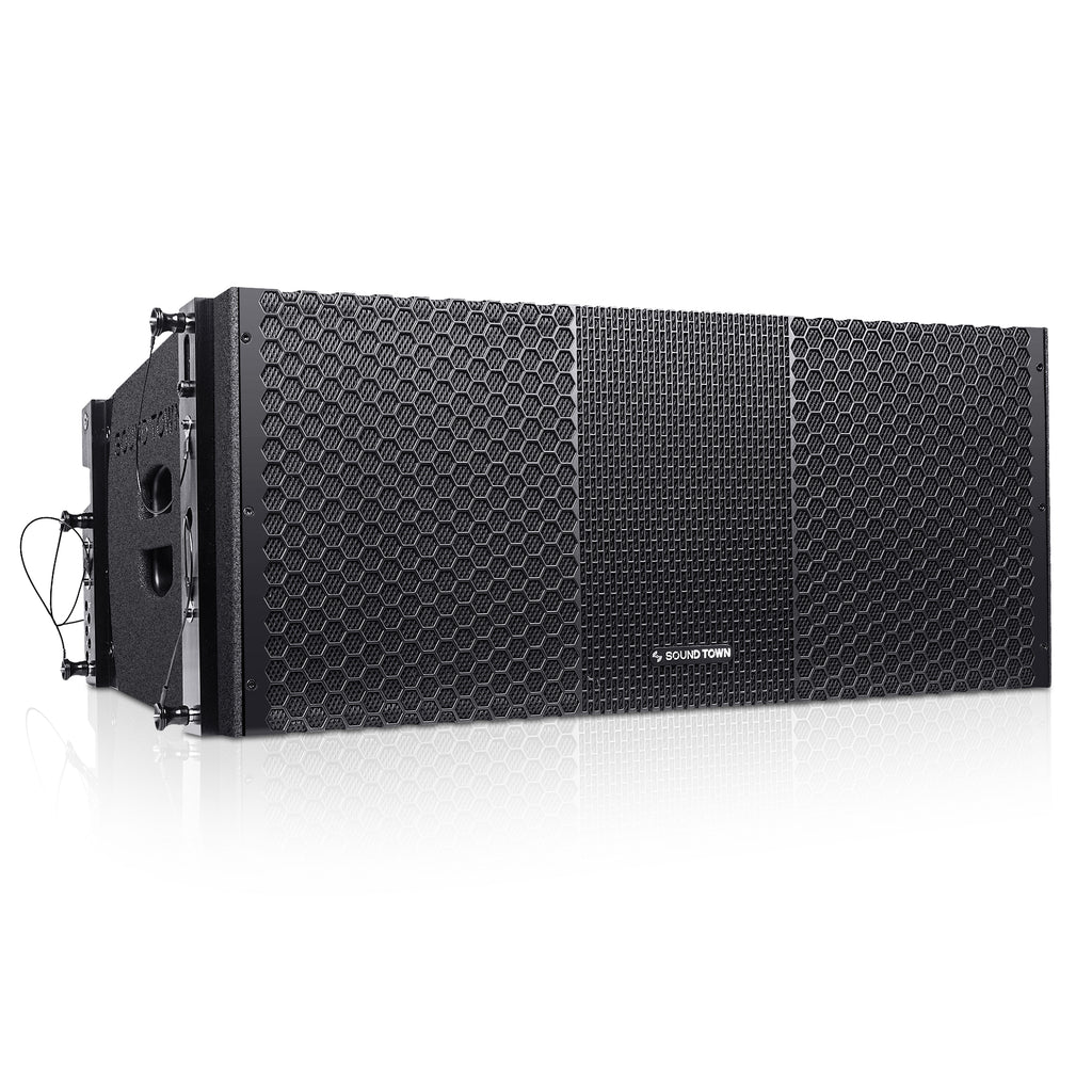 Sound Town ZETHUS-118S210X4 ZETHUS Series 2 x 10 inch Line Array Loudspeaker System with Dual Titanium Compression Drivers, Full Range/Bi-amp Switchable, Black - Right Panel