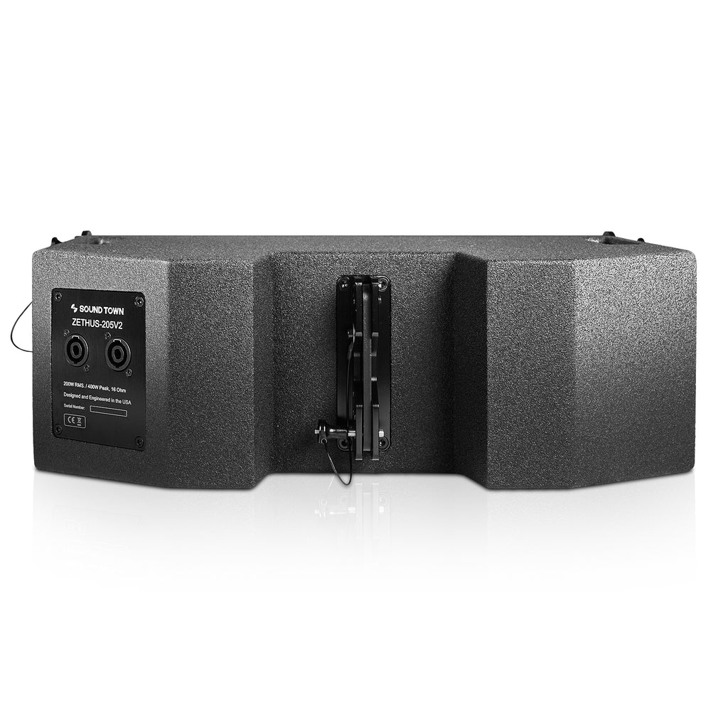 Sound Town ZETHUS-205V2X4 ZETHUS Series 2 X 5” Line Array Loudspeaker System w/ Dual Titanium Compression Drivers, Black - Back Panel