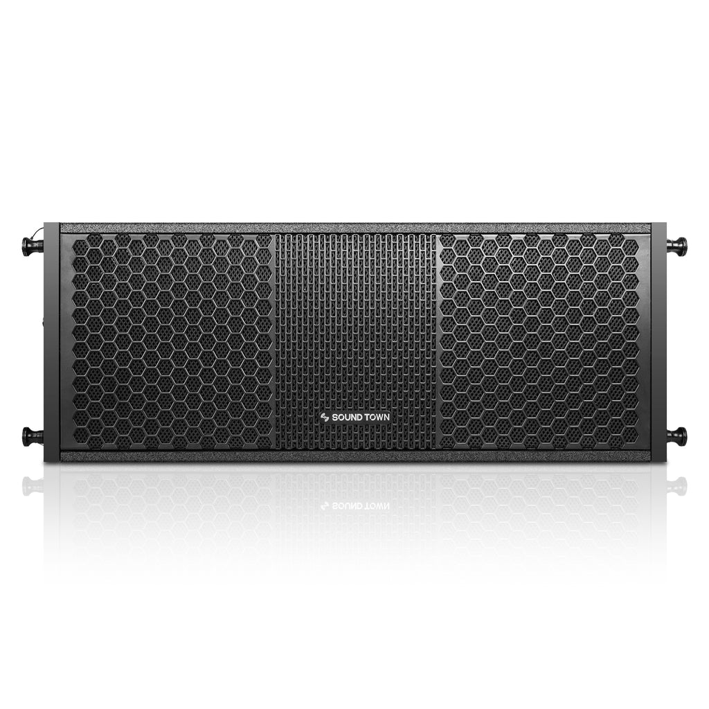 Sound Town ZETHUS-208BV2 | ZETHUS Series Dual 8" Passive Line Array Loudspeaker, 700W, Full-Range/Bi-Amp Switchable, Birch Plywood, Black - Front Panel