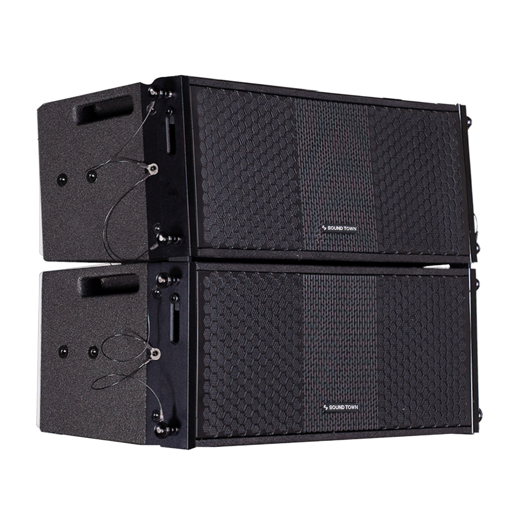 Sound Town ZETHUS-208BV2-PAIR Dual 8-inch Line Array Speaker System, Black - Bi-amp Switchable
