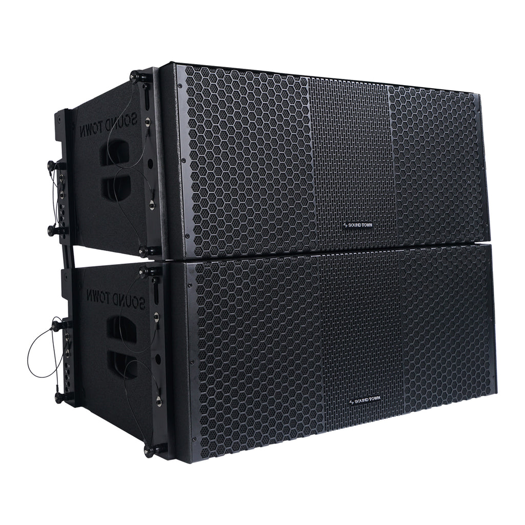 Sound Town ZETHUS-210B-PAIR ZETHUS Pair of Dual 10" Line Array Speaker System w/ Dual Titanium Compression Drivers, Full-Range/Bi-Amp Switchable, Black 