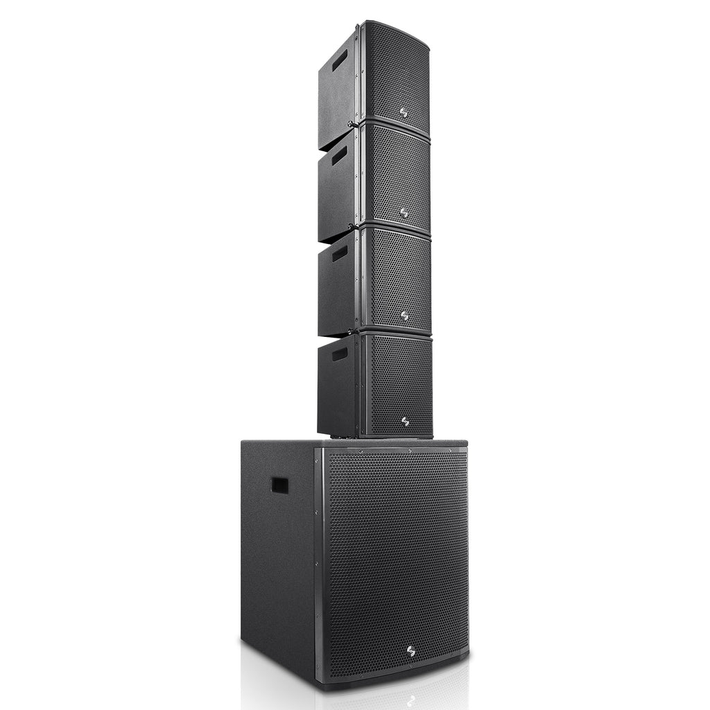 Sound Town ZETHUS-M115SM3X4 ZETHUS Series Line Array System with One 15" Subwoofer, Four Compact 6 x 3" Full-Range PA Speakers, Black - Passive