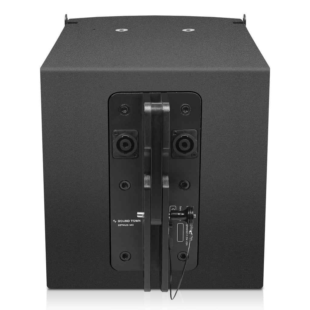 Sound Town ZETHUS-M3X4 ZETHUS Series Compact Passive Line Array PA Speakers, Black, for Live Sound, Stage Performance, Clubs, Churches and Schools - Back Panel, Speakon Inputs