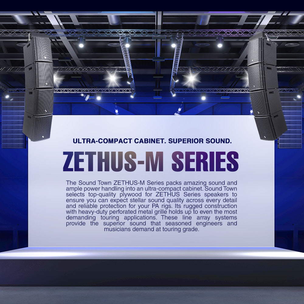 Sound Town ZETHUS-M3X4 ZETHUS Series Line Array Speaker System with Four Compact 6 x 3" Line Array PA Speakers and One Flying Frame, Black - live events, stages, music performances