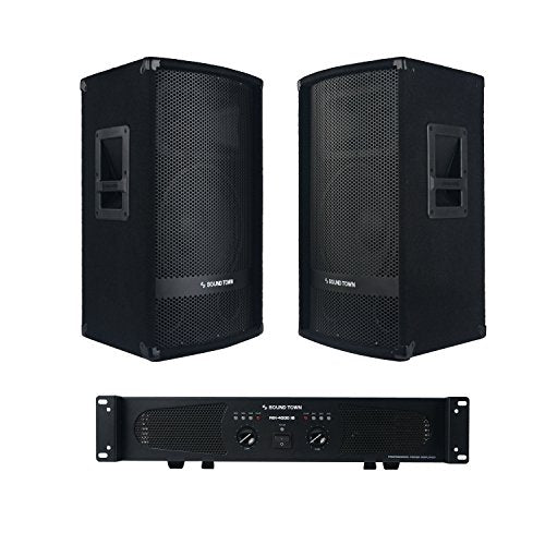 Sound Town METIS-112NIXS1 | Professional PA System with Pair of 12" PA Speakers, One Dual-Channel Power Amplifier andAudio Cables